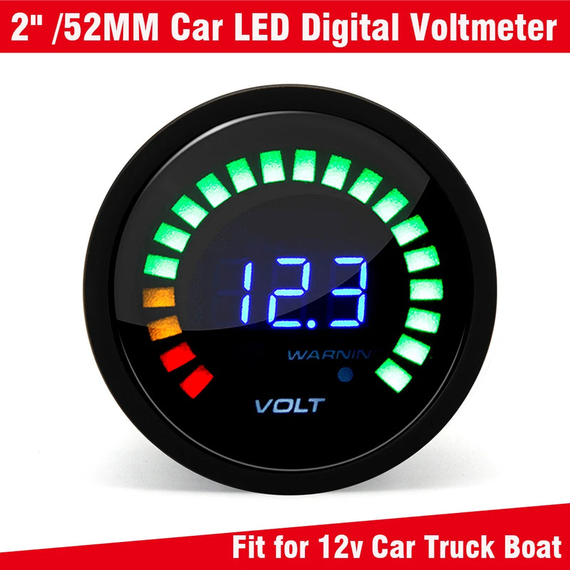 Voltmètre Numérique LED 52 mm Étanche 12V Voiture