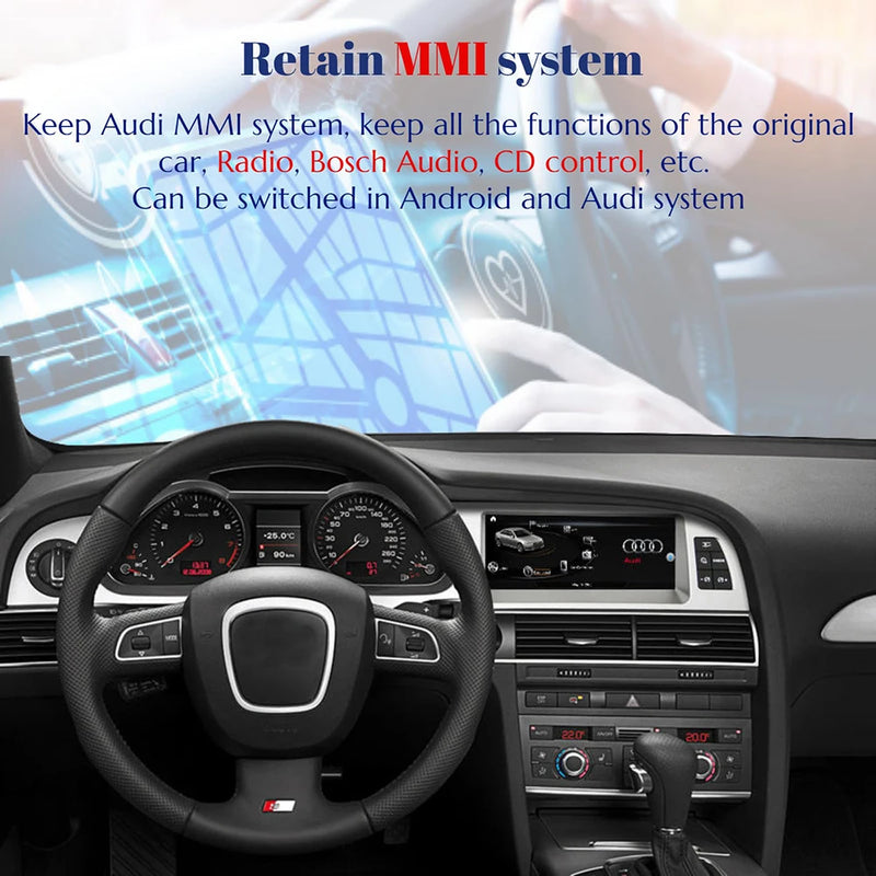 Autoradio BONROAD CarPlay Audi A6 C6 4F 2005-2011 — vue de profil