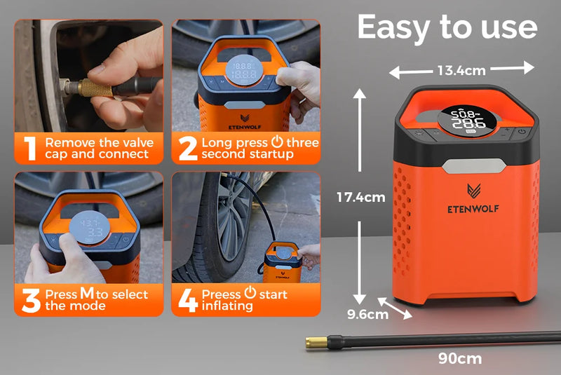 Gonfleur de Pneu ETENWOLF V3 160 PSI Compresseur Portable 7800 mAh