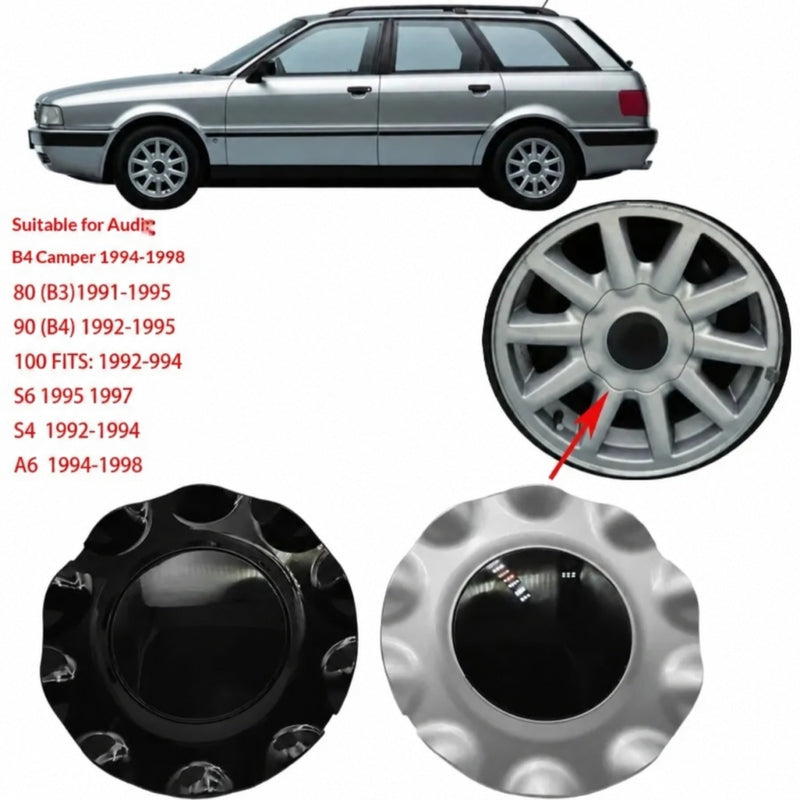 4 wheel hub center caps for Audi 80 90 100 Cabriolet B3 B4 A6 S4 S6, decorative and protective car wheel hub caps