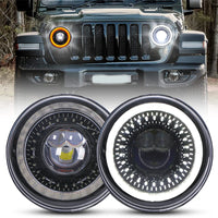Phare Rond LED 7 Pouces Land Rover Defender Lada Niva Uaz Hunter 4x4 Anneau Halo Feu de Route Unité