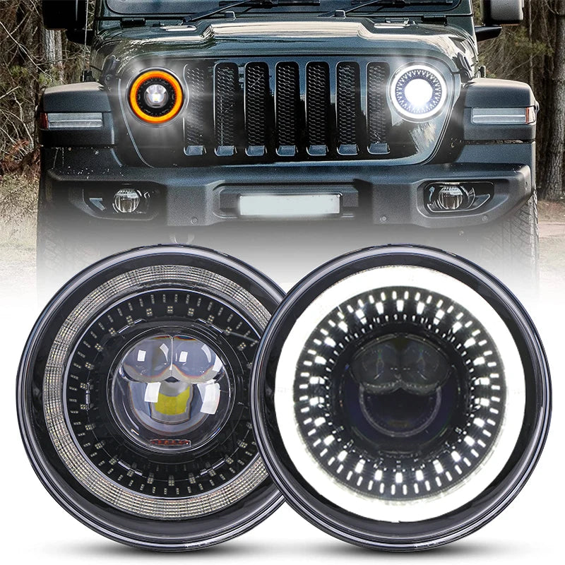 Phare Rond LED 7 Pouces Land Rover Defender Lada Niva Uaz Hunter 4x4 Anneau Halo Feu de Route Unité