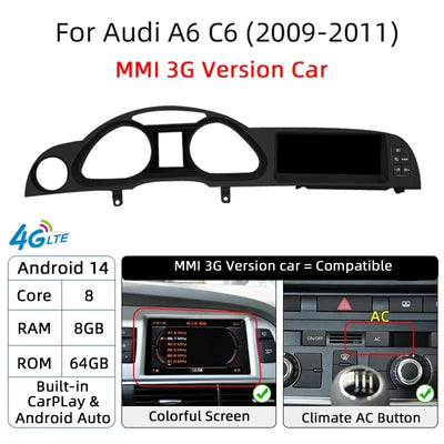 Autoradio Android 14 Audi A6 C6 Q7 2005-2015 CarPlay