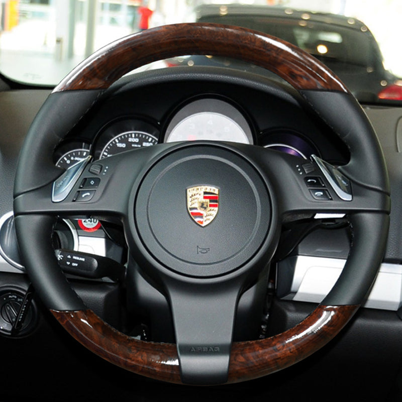 Couvre Volant Porsche Cayenne Panamera 2010-2012 Cuir et Aspect Bois à Coudre