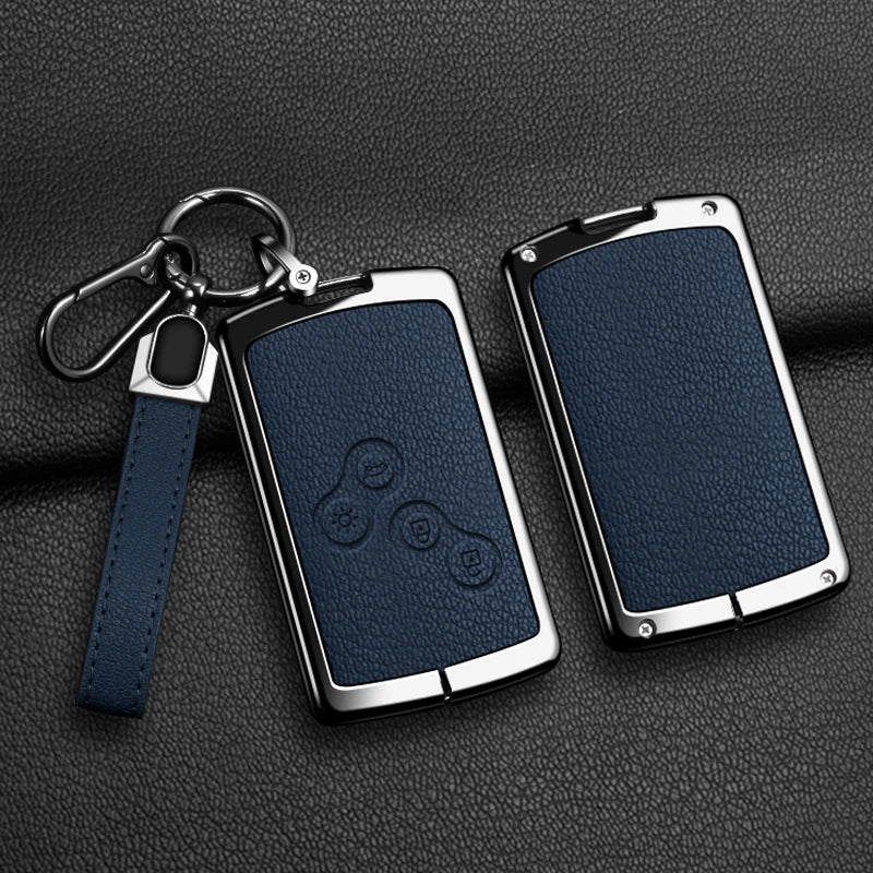 Étui de Protection Clé Renault Carte Alliage de Zinc et Cuir Mousqueton ou Dragonne
