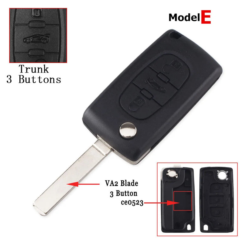 Coque de Clé Peugeot Citroën Pliante à Rabat 2 3 ou 4 Touches 207 307 308 407 607 807 C2 C3 C4 C5 C6