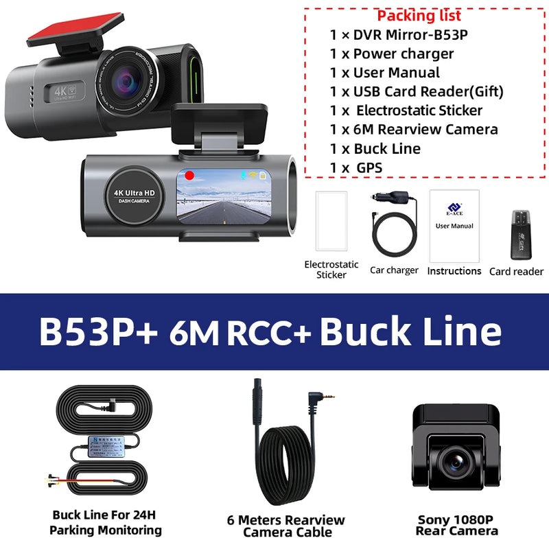 Dashcam E-ACE B53P 4K GPS Wi-Fi Night Vision