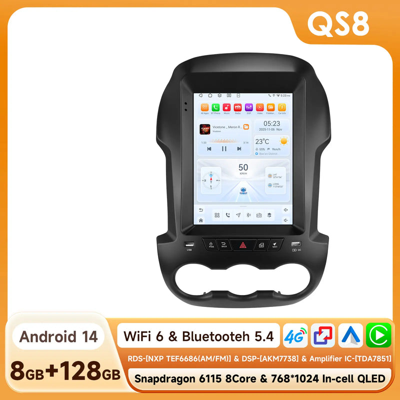 Autoradio Android Ford Ranger 2012-2015 Écran Vertical 9,7 Pouces CarPlay Sans Fil GPS DSP