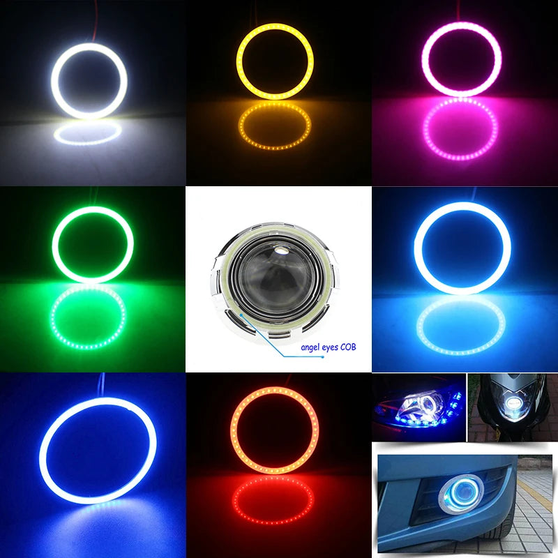 Anneaux Angel Eyes LED COB Blancs Universels 60 à 120 mm