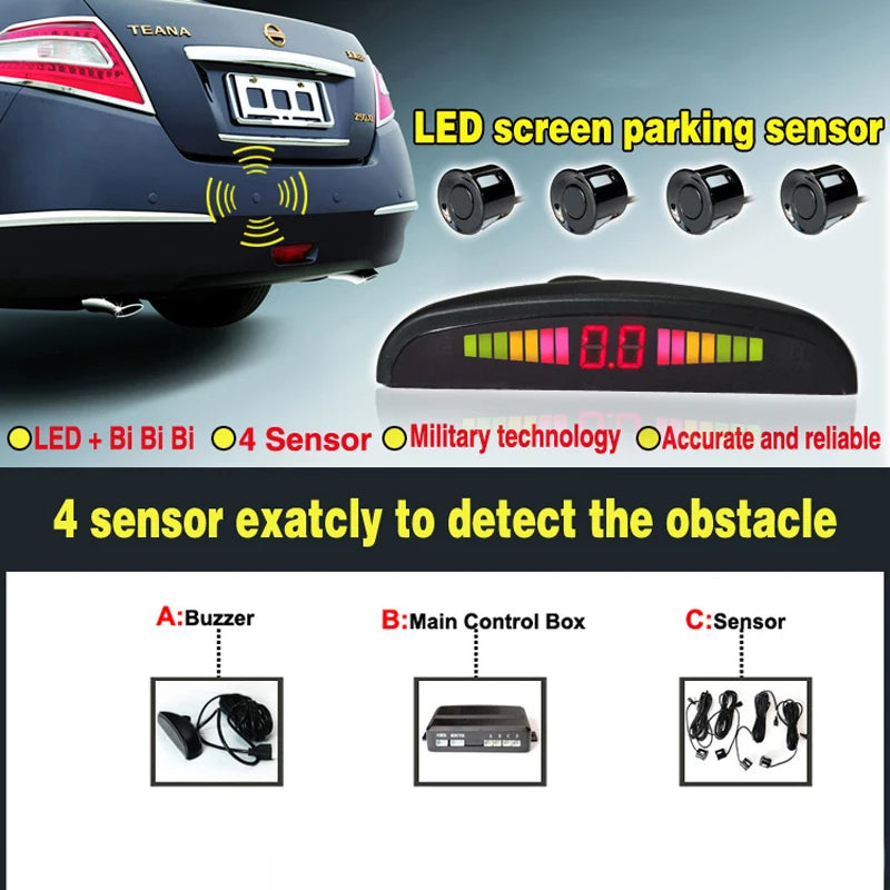 Radar de Recul YASOKRO 4 Capteurs LED Couleur