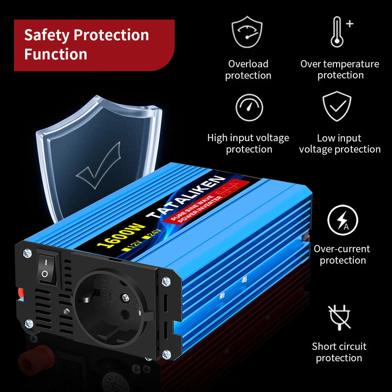 Convertisseur 12V 220V Voiture Pur Sinus 1000 à 6000 W Onduleur 12 V 24 V