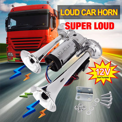 Klaxon à Air Double Trompette Chromée 12V 150 dB