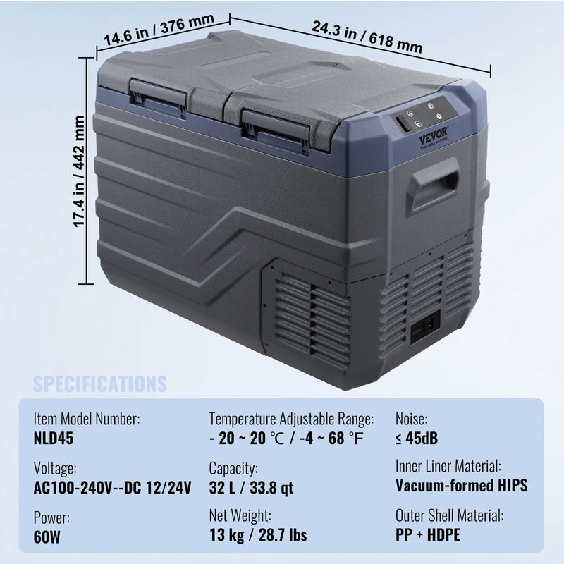 Réfrigérateur de Voiture Double Zone 25 à 40 L Congélateur Portable à Compresseur 12/24 V