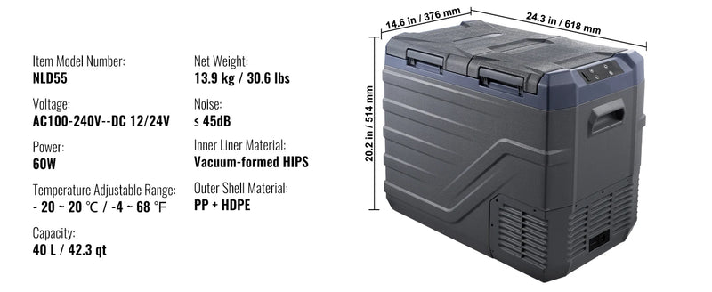 Réfrigérateur de Voiture Double Zone 25 à 40 L Congélateur Portable à Compresseur 12/24 V