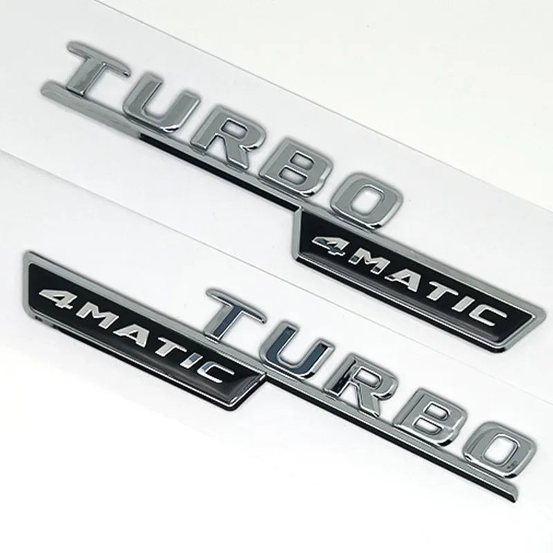 Emblèmes Turbo 4Matic Mercedes d'Aile, Paire A45, CLA45, GLA45, GLE53, Noir Brillant ou Chrome