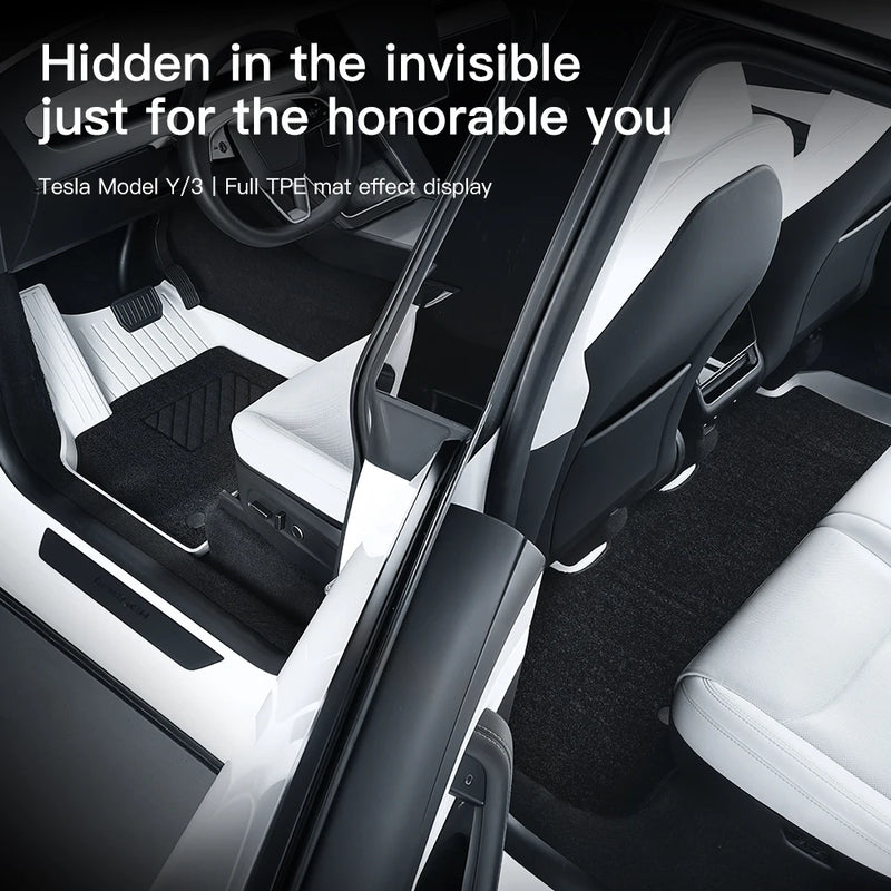 Tapis de Sol Tesla Model Y Juniper 2025-2026 TPE Blanc Moquette Noire