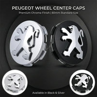 Cache-Moyeux Peugeot 60 mm Premium, Lot de 4, Argent ou Noir, 206, 207, 208, 307, 308, 408, 508, 2008, 3008, RCZ
