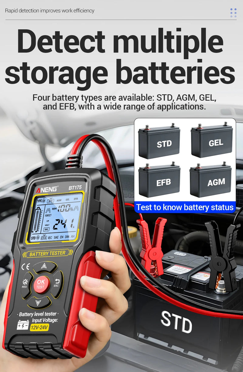 ANENG BT175 12V 24V Car Battery Tester 50-1999 CCA
