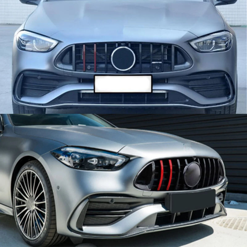 Calandre Panamericana Mercedes Classe C W206 2021-2023 Noir Brillant Barres Rouges Look Carbone