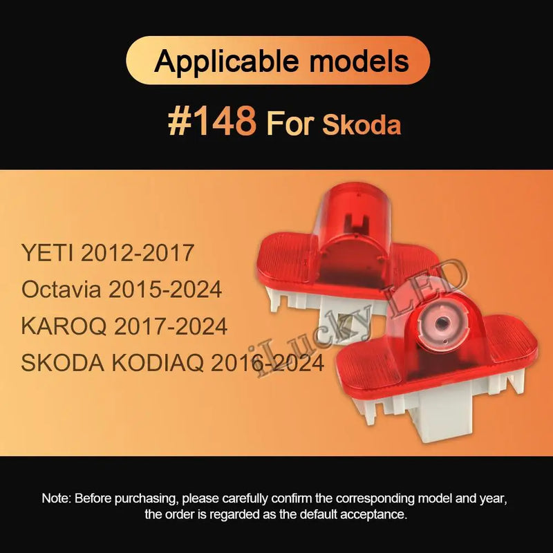 Projecteur Porte Skoda LED, Lentille Verre HD, Lot de 2 ou 4, Octavia Kodiaq Karoq Yeti VRS, 7 Motifs