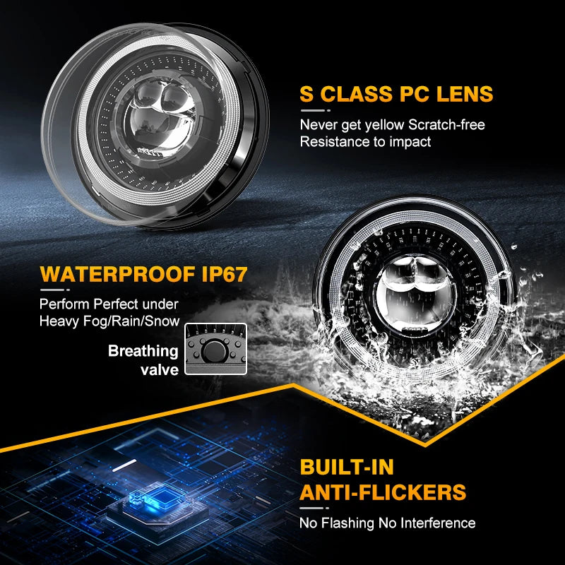 Phare Rond LED 7 Pouces Land Rover Defender Lada Niva Uaz Hunter 4x4 Anneau Halo Feu de Route Unité