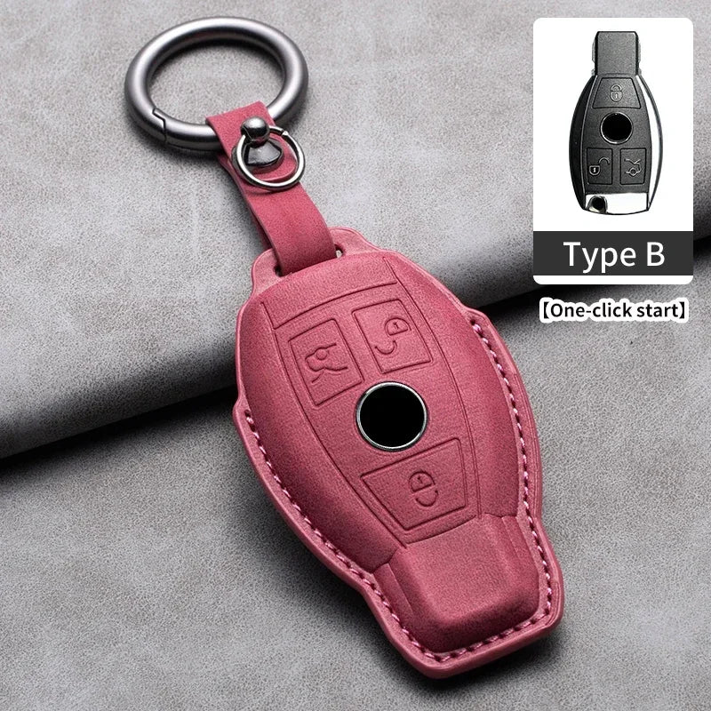 Étui de Protection Clé Mercedes Classe A B C E CLA GLC GLK W204 W205 W212 Cuir Velours