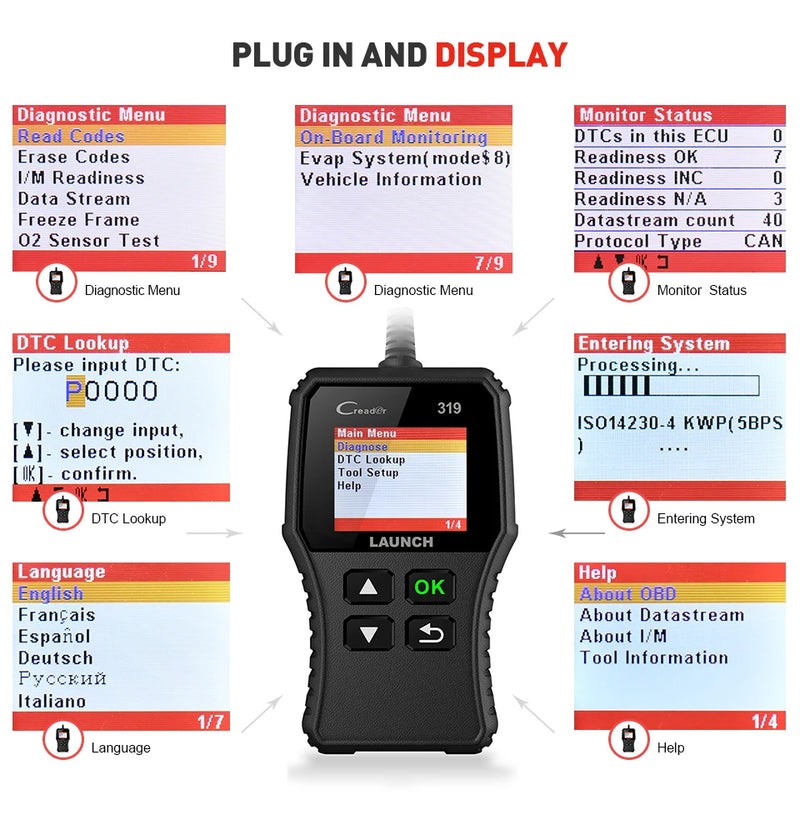 OBD2-Codeleser Launch Creader CR319 Motorkontrollleuchte