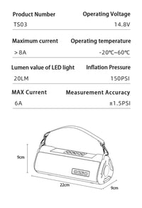 Booster de Batterie Voiture TS03 avec Compresseur d'Air et Lampe