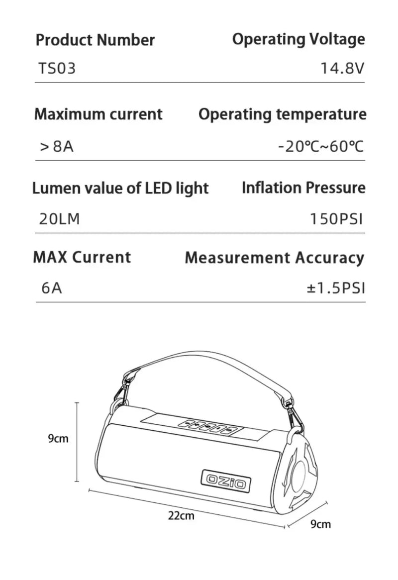 Booster de Batterie Voiture TS03 avec Compresseur d'Air et Lampe