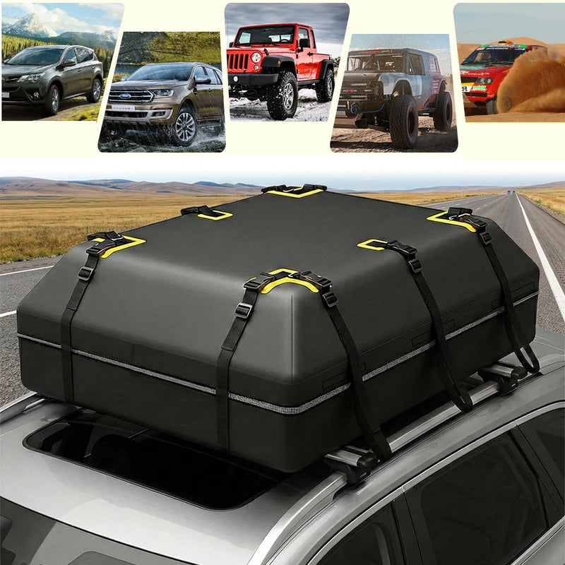 Sac de Toit de Voiture Étanche 132x100x43 cm Coffre Souple avec Serrure à Code
