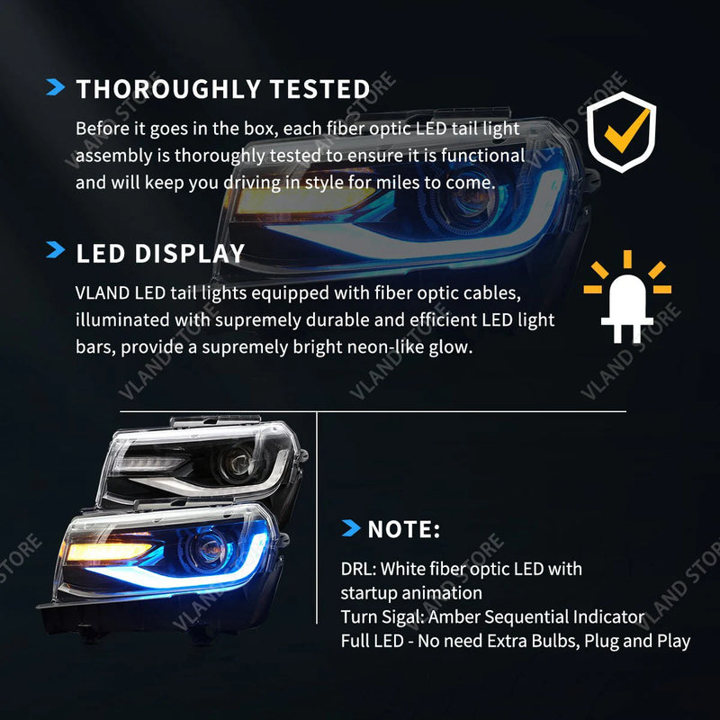 Phares LED RGB Chevrolet Camaro 2014-2015 Double Faisceau Feux de Jour Couleur Pilotables par Application