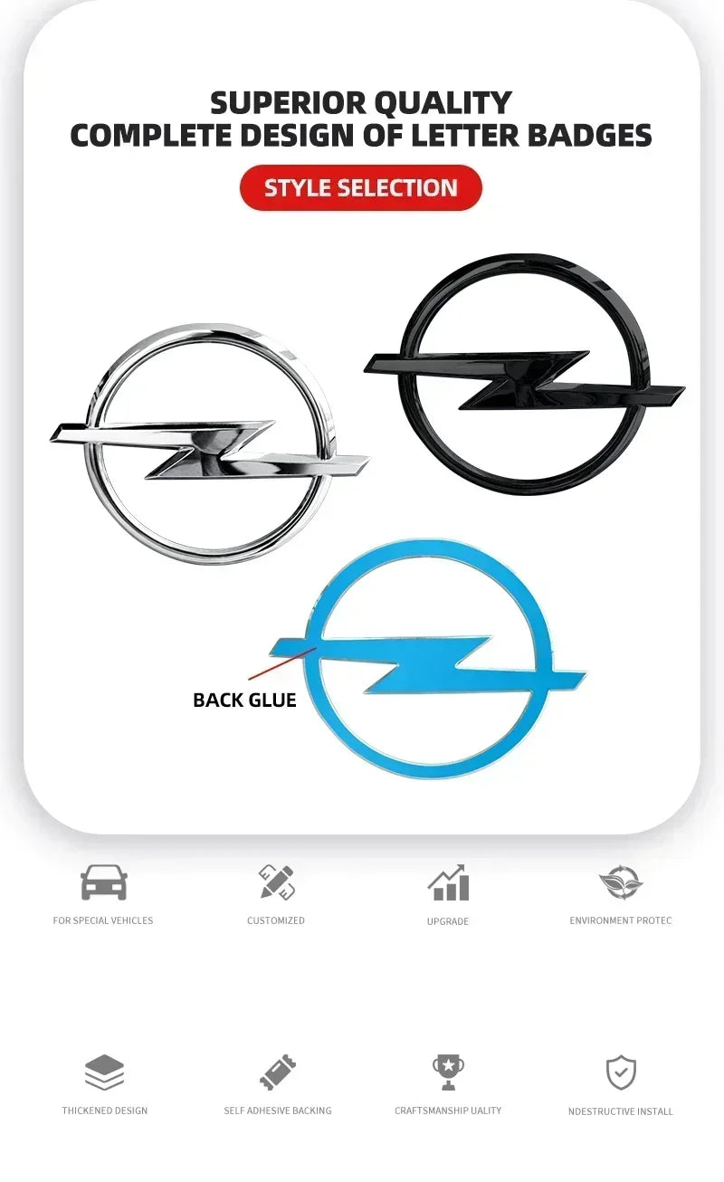 Emblème Logo Opel 145 mm en ABS Noir ou Argent pour l'Avant et l'Arrière Astra Insignia Corsa Zafira