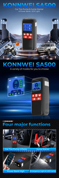Booster de Batterie Voiture KONNWEI SA500 1000A avec Compresseur