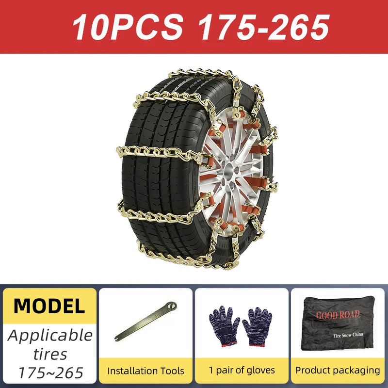Universal Steel Snow Chains for Cars 175–265 mm