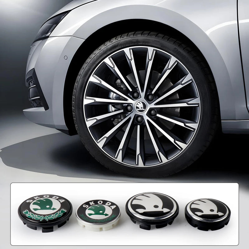 Cache-Moyeux Skoda 55 ou 65 mm Lot de 4 Logo de Roue pour Kodiaq Fabia Kamiq Karoq Octavia A5 A7 Rapid Scala