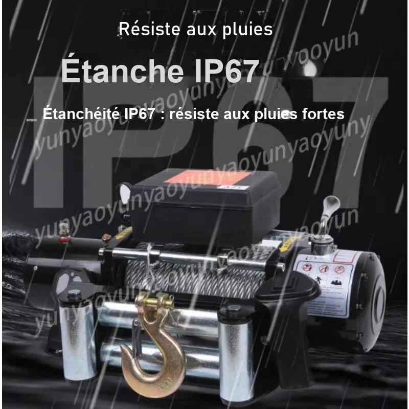 Treuil Électrique 3000 lbs 12V Poulie de Mouflage