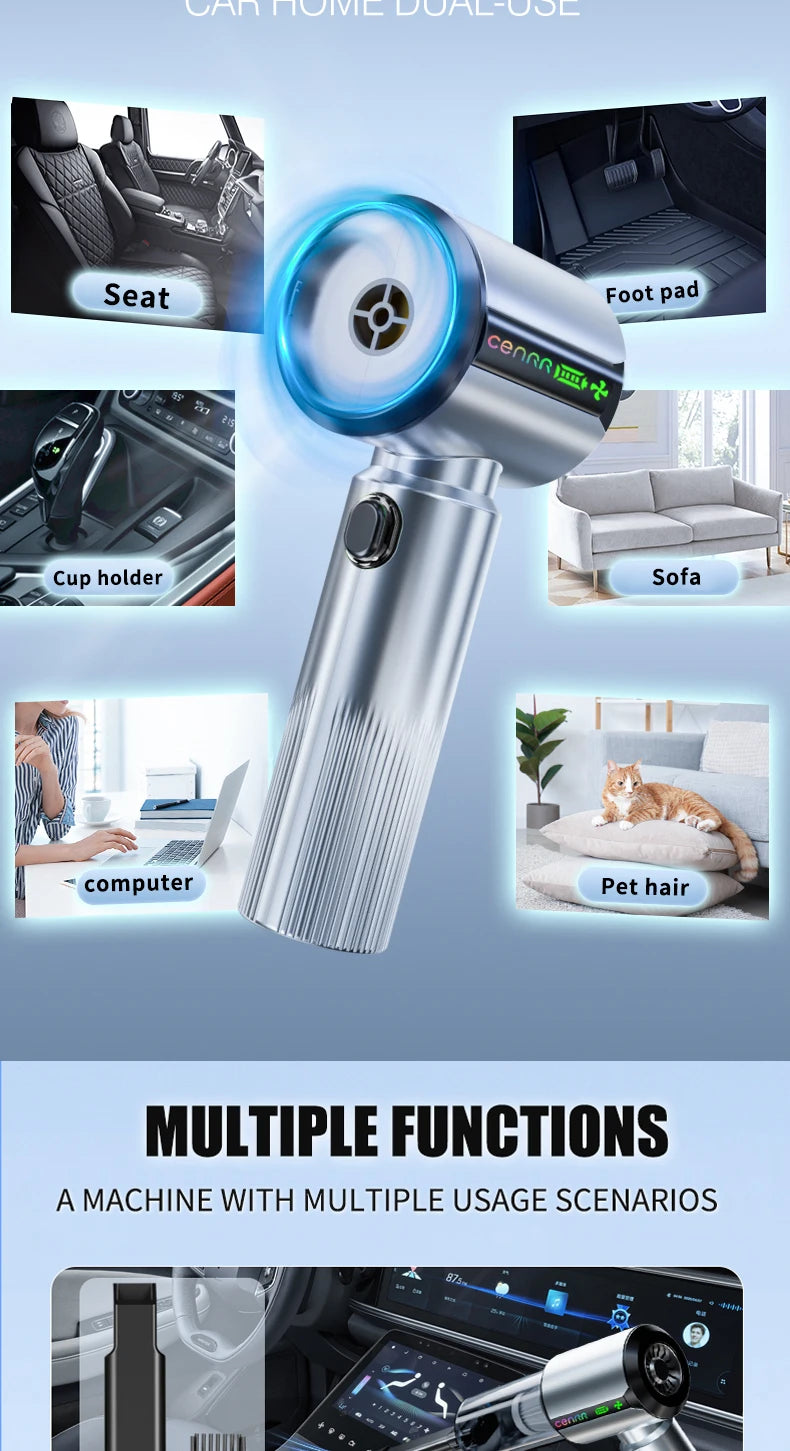 Aspirateur de Voiture CENRR Sans Fil 7500 mAh Écran LED Souffle et Gonfle Rechargeable