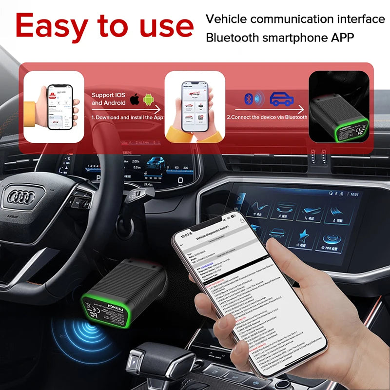 Lecteur OBD2 Bluetooth Launch AIOBD Diagnostic Auto Android iOS