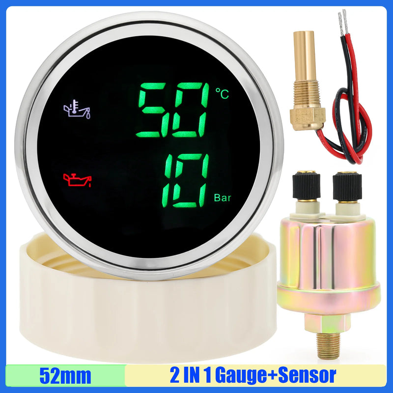 Jauge 52 mm Température et Pression d'Huile LED 2 en 1