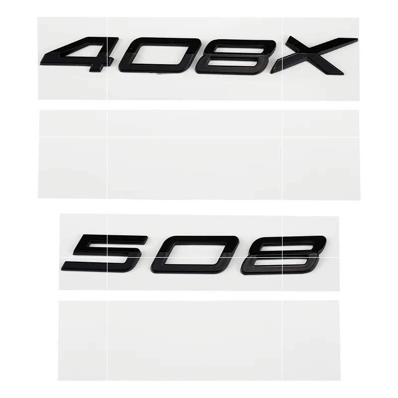 Logo Peugeot 208, 308, 408, 408X, 508 et 508L en ABS 3D, Emblème Lettres de Coffre Noir Brillant, Argent ou Gris