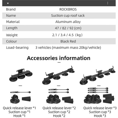 Porte-Vélos de Toit à Ventouses ROCKBROS 1 à 3 Vélos