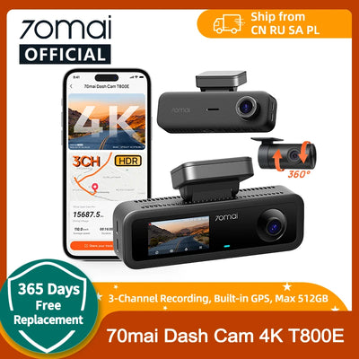 Dashcam 70mai T800E 4K 3 Canaux Commande Vocale