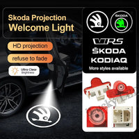 Projecteur Porte Skoda LED, Lentille Verre HD, Lot de 2 ou 4, Octavia Kodiaq Karoq Yeti VRS, 7 Motifs
