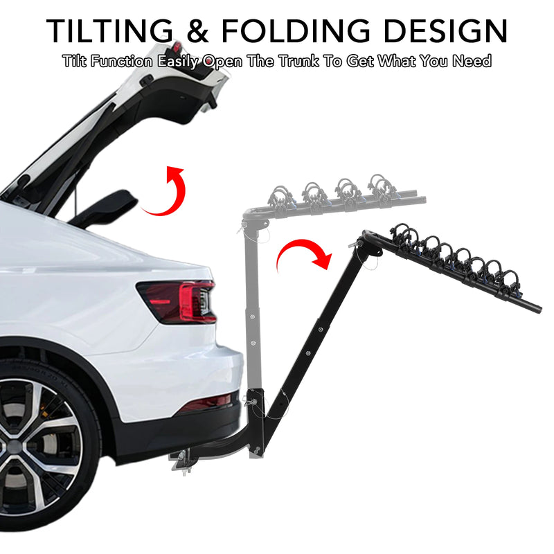 Porte-Vélos sur Attelage Pliable et Inclinable pour 2 ou 4 Vélos avec Stabilisateur Anti-Oscillation en Acier pour SUV et Camping-Car