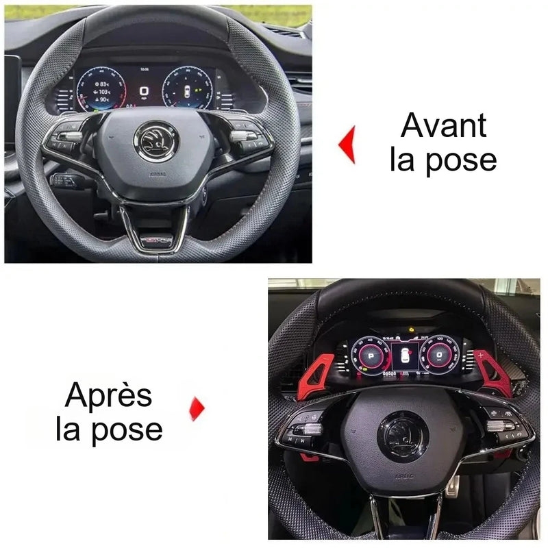 Palettes au Volant Skoda Octavia MK4 Enyaq Karoq Kodiaq Aluminium Grand Format