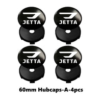 Cache-Moyeux Volkswagen Jetta 56 et 60 mm avec Autocollants Adhésifs, Lot de 4, Noir ou Argent