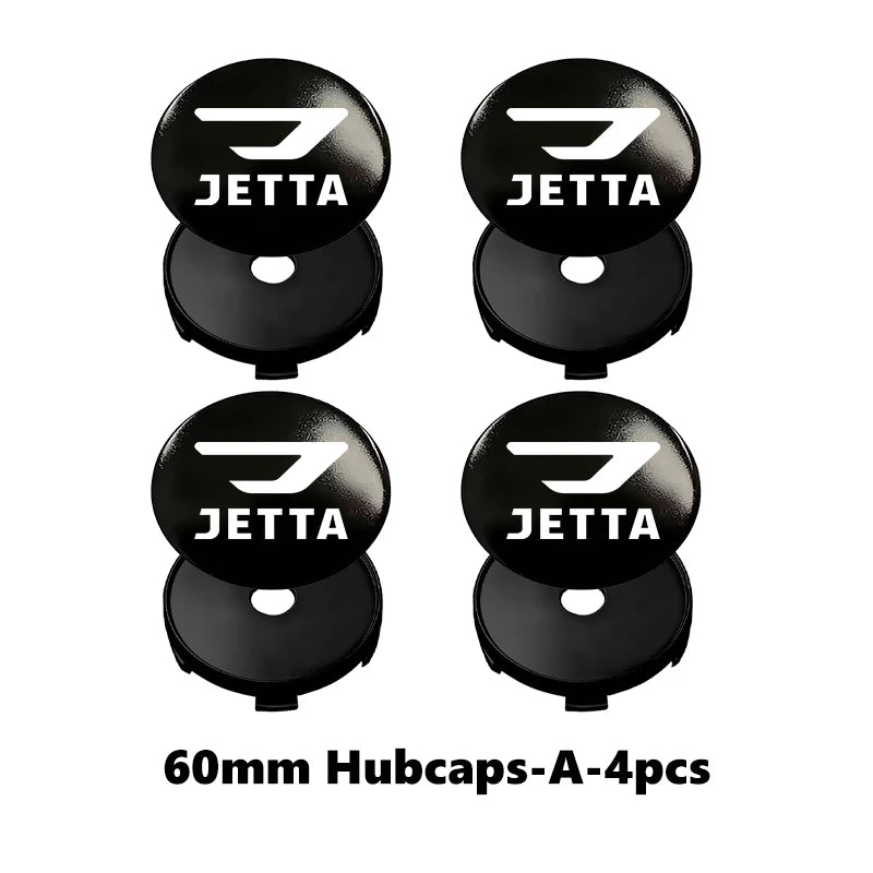 Cache-Moyeux Volkswagen Jetta 56 et 60 mm avec Autocollants Adhésifs, Lot de 4, Noir ou Argent