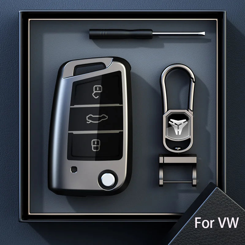 Étui de Protection Clé Pliable Volkswagen Polo Golf 7 Passat Tiguan Beetle Ateca Caddy Gris Titane