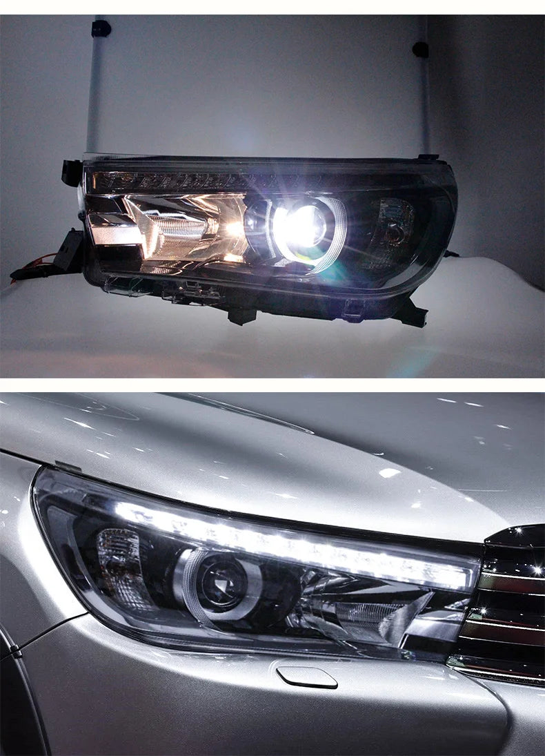 Phares LED Toyota Hilux Revo 2015-2020 Double Lentille Angel Eye Clignotant Dynamique