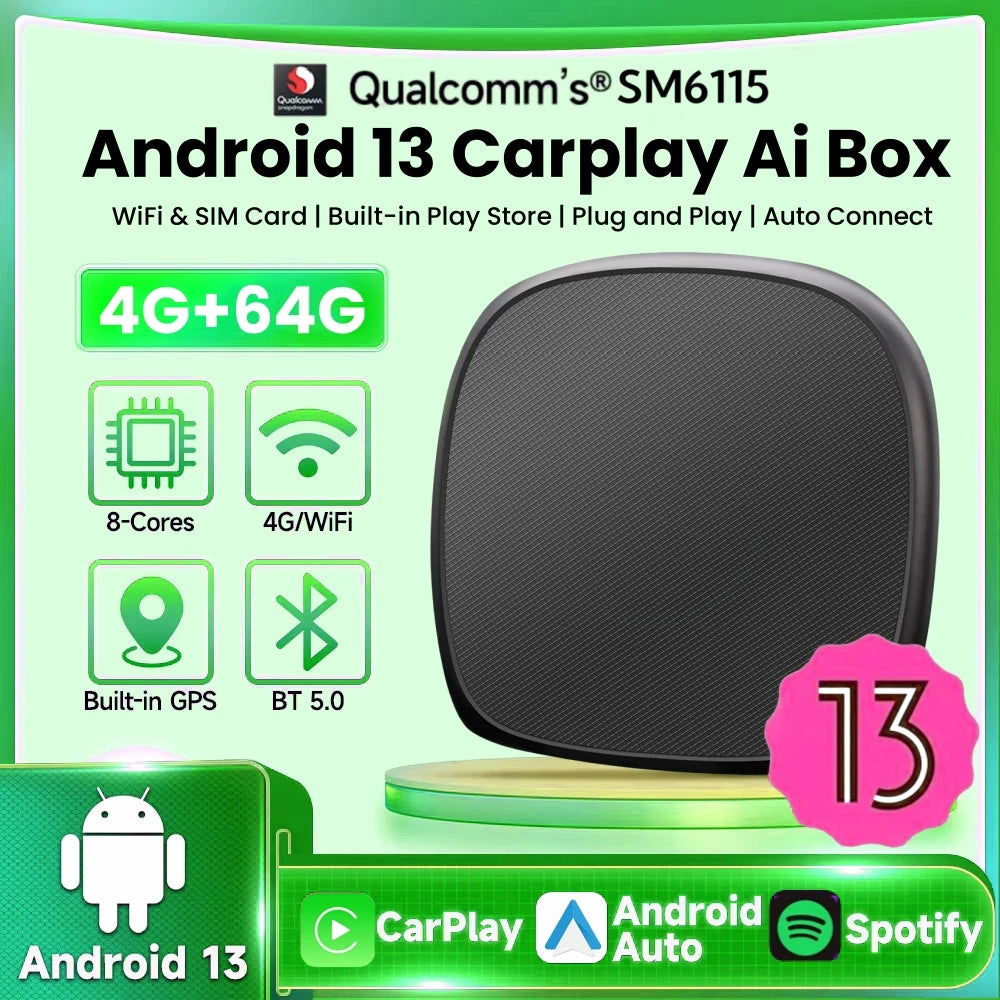 Boîtier CarPlay Renault AI Box 4G 64 Go GPS Sans Fil